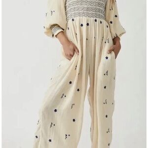Embroidered Cream Jumpsuit